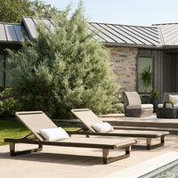 Alternate view of Truett Outdoor Chaise, featuring matte powder-coated, woven rope, metal, and adjustable reclining backrest.