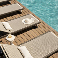 Additional view of Truett Outdoor Chaise in beige and taupe, featuring matte powder-coated and adjustable reclining backrest.