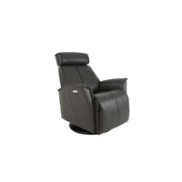 Alternate view of Venice Small Power Relaxer, featuring smooth finish, leather, metal, and power recline controls on arm.