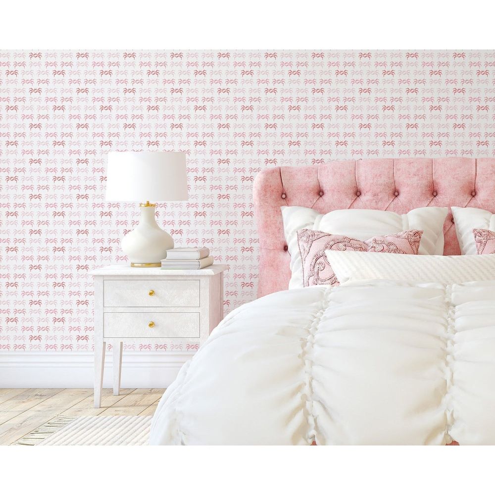 Florida Sand Crab Wallpaper, shown in white and blush pink with paper and repeating pattern surface covering.