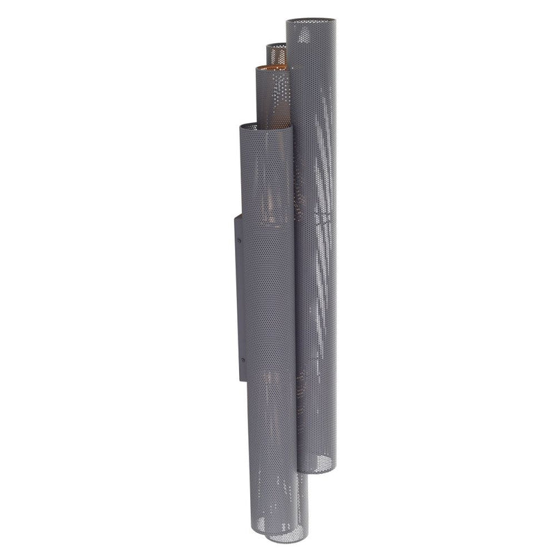 Winslow Oversized Outdoor Sconce, shown in gray with perforated metal, steel, and a wall-mounting backplate.