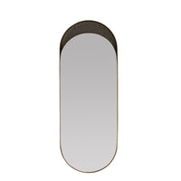 Benicio Long Mirror, shown in antique brass and dark bronze with metal, glass, and wall-mounting.