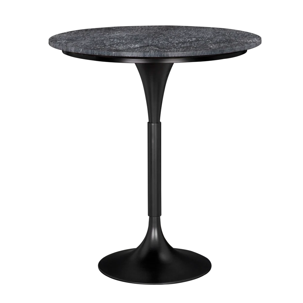 Alternate view of Jman Bar Table, featuring polished finish, marble, metal, and a single pedestal base.