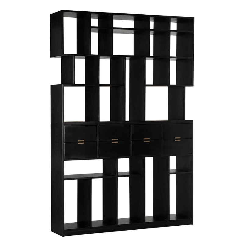 Alternate view of Grobius Bookcase, Hand Rubbed Black in black and brass.