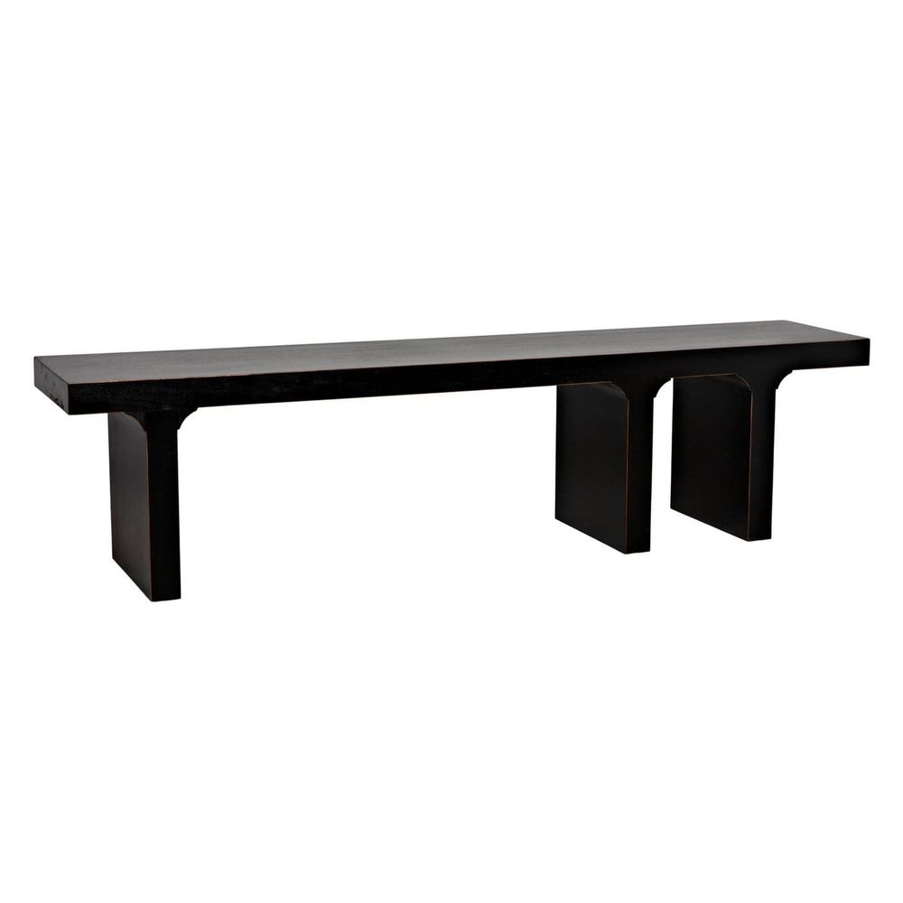 Additional view of Kir Bench in black and warm brown, featuring matte finish and long bench seating.