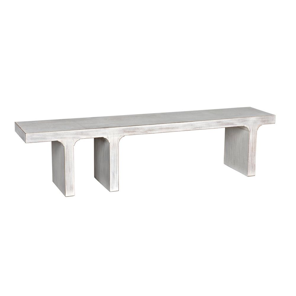 Alternate view of Kir Bench, White Wash, featuring whitewash finish, wood, and long backless bench seating.