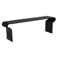 Jabali Bench, shown in black with metal and integrated continuous bent-metal legs.