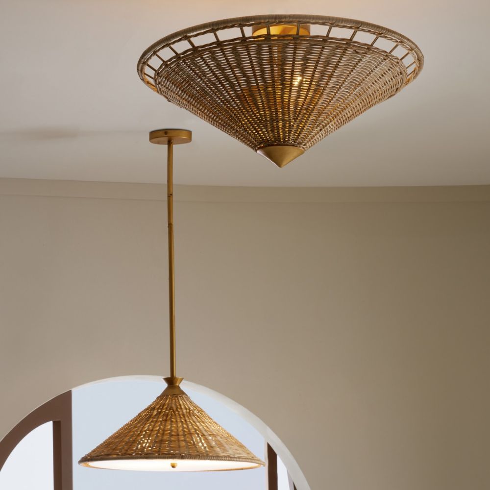 Alternate view of Harriet Flushmount, featuring rattan, woven cane, and a flush ceiling mount canopy.