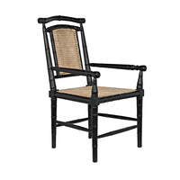 Alternate view of Colonial Bamboo Arm Chair, Hand Rubbed Black, featuring glossy lacquer-like, wood, cane, and fixed arms.