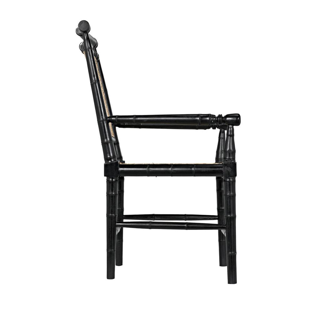 Additional view of Colonial Bamboo Arm Chair, Hand Rubbed Black, featuring glossy lacquer-like, wood, cane, and fixed arms.