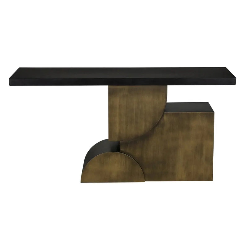 Couture Console, shown in black and brass with iron and a flat top surface.