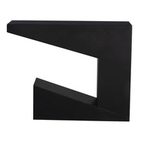 Devo Console, shown in black with wood, engineered wood, and a cantilevered top surface.