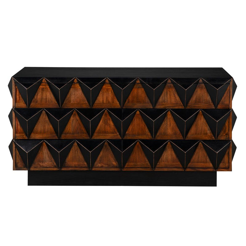 Nigel ^ Drawer Chest, Two Tone, shown in black and medium brown with wood and metal.