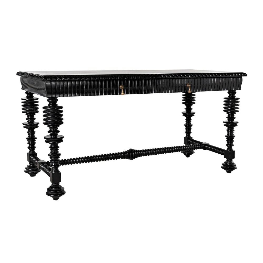 Alternate view of Portuguese Desk, Small (60"), featuring glossy lacquer, wood, and two front drawers with pulls.