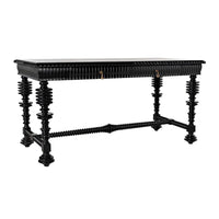 Alternate view of Portuguese Desk, Small (60"), featuring glossy lacquer, wood, and two front drawers with pulls.