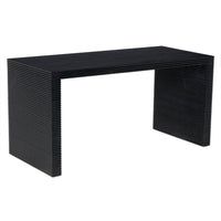 Manhattan Desk, shown in black with wood, mahogany, and open knee space.