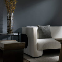 Alternate view of Elstead End table, featuring polished stone finish, forged metal, marble, and a round open top surface.