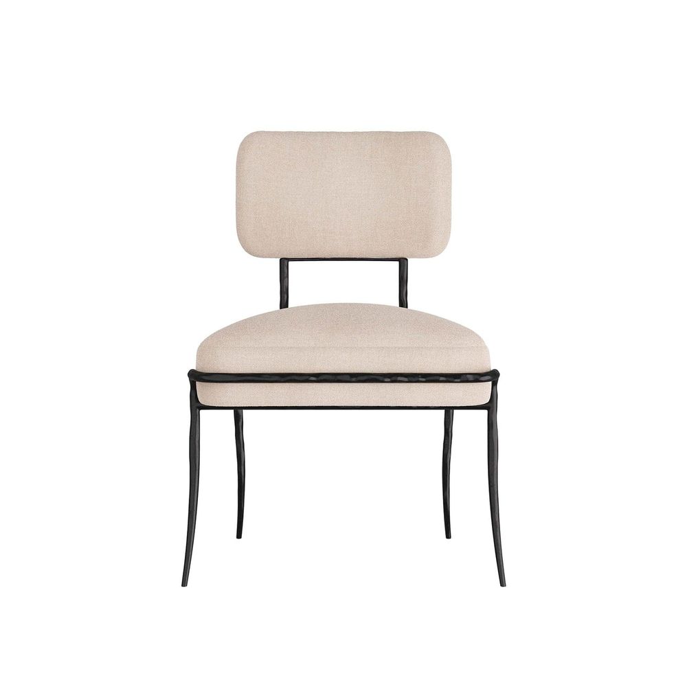 Bentley Chair, shown in beige and black with fabric, metal, and armless.