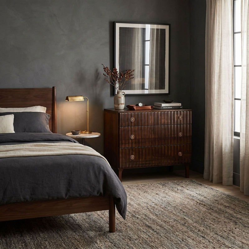 Alternate view of Daryl Dresser, featuring mahogany wood, brass, and three full-width drawers.