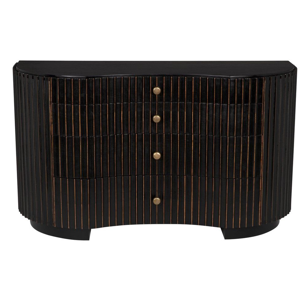 Alternate view of Irene Dresser, featuring hand-rubbed finish, wood, brass, and four stacked drawers.