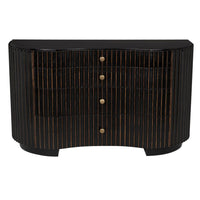 Alternate view of Irene Dresser, featuring hand-rubbed finish, wood, brass, and four stacked drawers.
