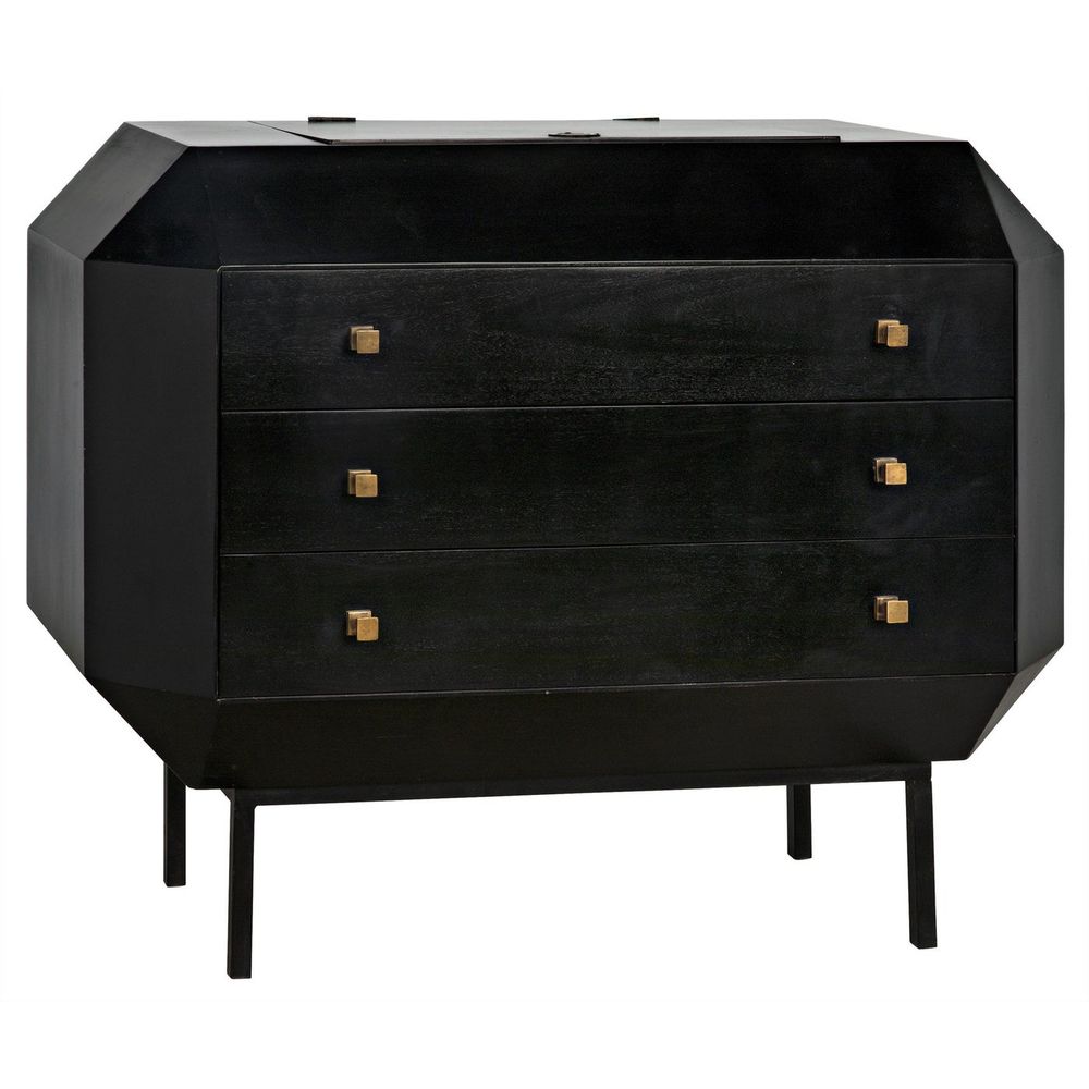Alternate view of Rhiana Dresser, featuring brushed brass finish, wood, metal, and three full-width drawers.