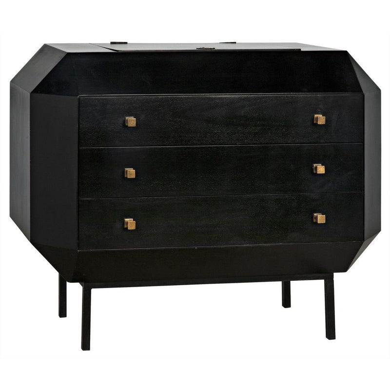 Alternate view of Rhiana Dresser, featuring brushed brass finish, wood, metal, and three full-width drawers.