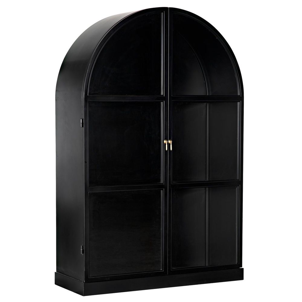 Yoke Hutch, shown in black with iron, glass, and paired hinged glass-panel doors.
