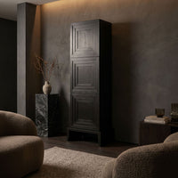 Alternate view of Etruscan Tower Cabinet, featuring hand-rubbed finish, wood, and integrated enclosed storage.