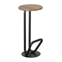 Alternate view of Hook Bar Stool, featuring wood, metal, and a backless armless seat.