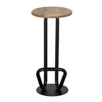 Hook Bar Stool, shown in black and light natural wood with wood, metal, and a backless armless seat.