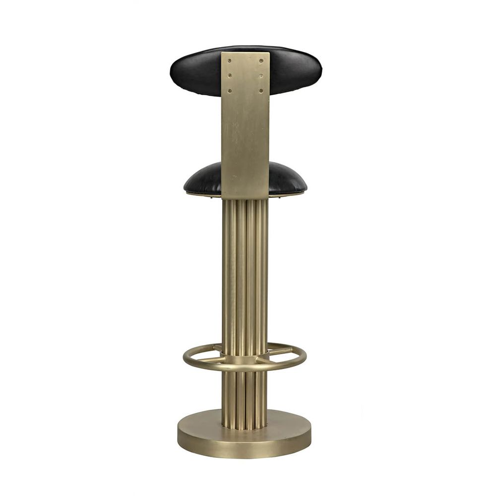 Additional view of Sedes Bar Stool in black and antique brass, featuring upholstered and circular footrest ring.