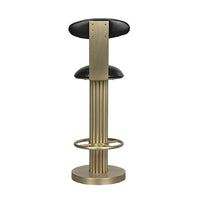 Additional view of Sedes Bar Stool in black and antique brass, featuring upholstered and circular footrest ring.
