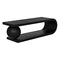 Estelle Coffee Table, shown in black with wood, metal, and dual-level surface with open lower shelf.