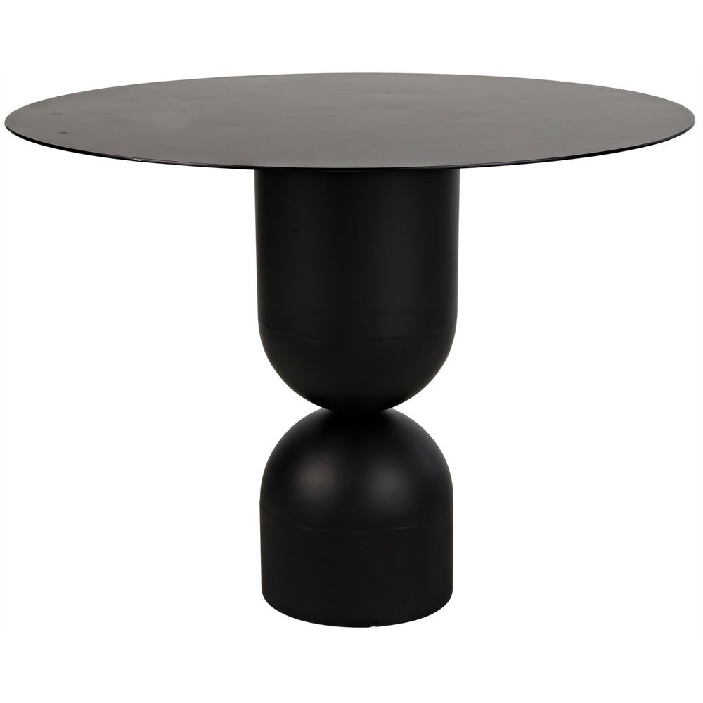 Wanda Dining Table, shown in black with steel, iron, and a round pedestal base.