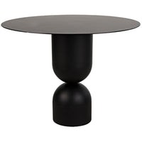Wanda Dining Table, shown in black with steel, iron, and a round pedestal base.