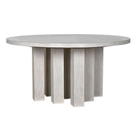 Resistance Dining Table, shown in off-white and light gray with wood and a round dining surface.