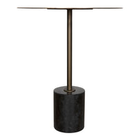 Alternate view of Santosh Side Table, featuring polished finish, marble, metal, and a weighted cylindrical marble base.