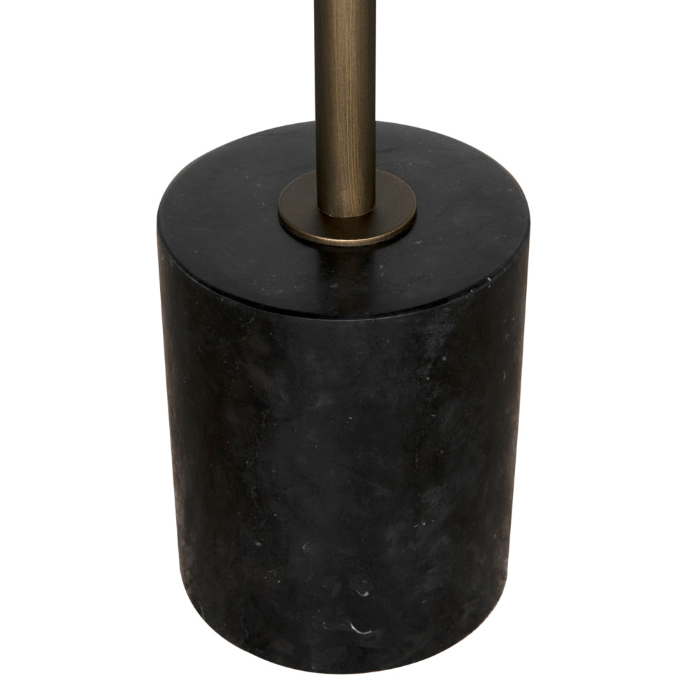 Additional view of Santosh Side Table in black and brass, featuring polished finish and a weighted cylindrical marble base.