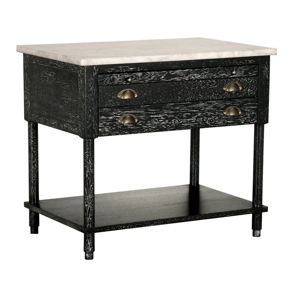 Alternate view of Artemio Side Table with Marble Top, featuring distressed, wood, marble, and a marble slab top.