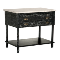 Alternate view of Artemio Side Table with Marble Top, featuring distressed, wood, marble, and a marble slab top.