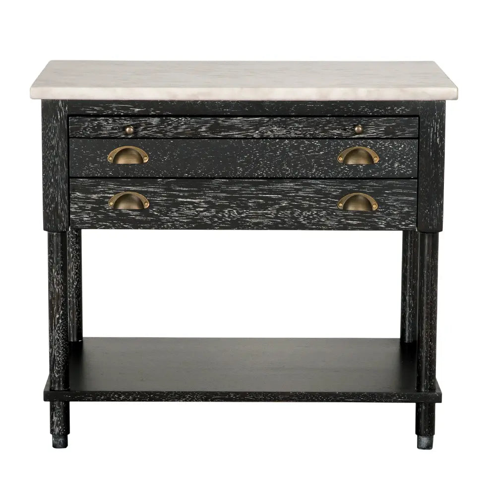 Artemio Side Table with Marble Top, shown in black and white with wood, marble, and a marble slab top.