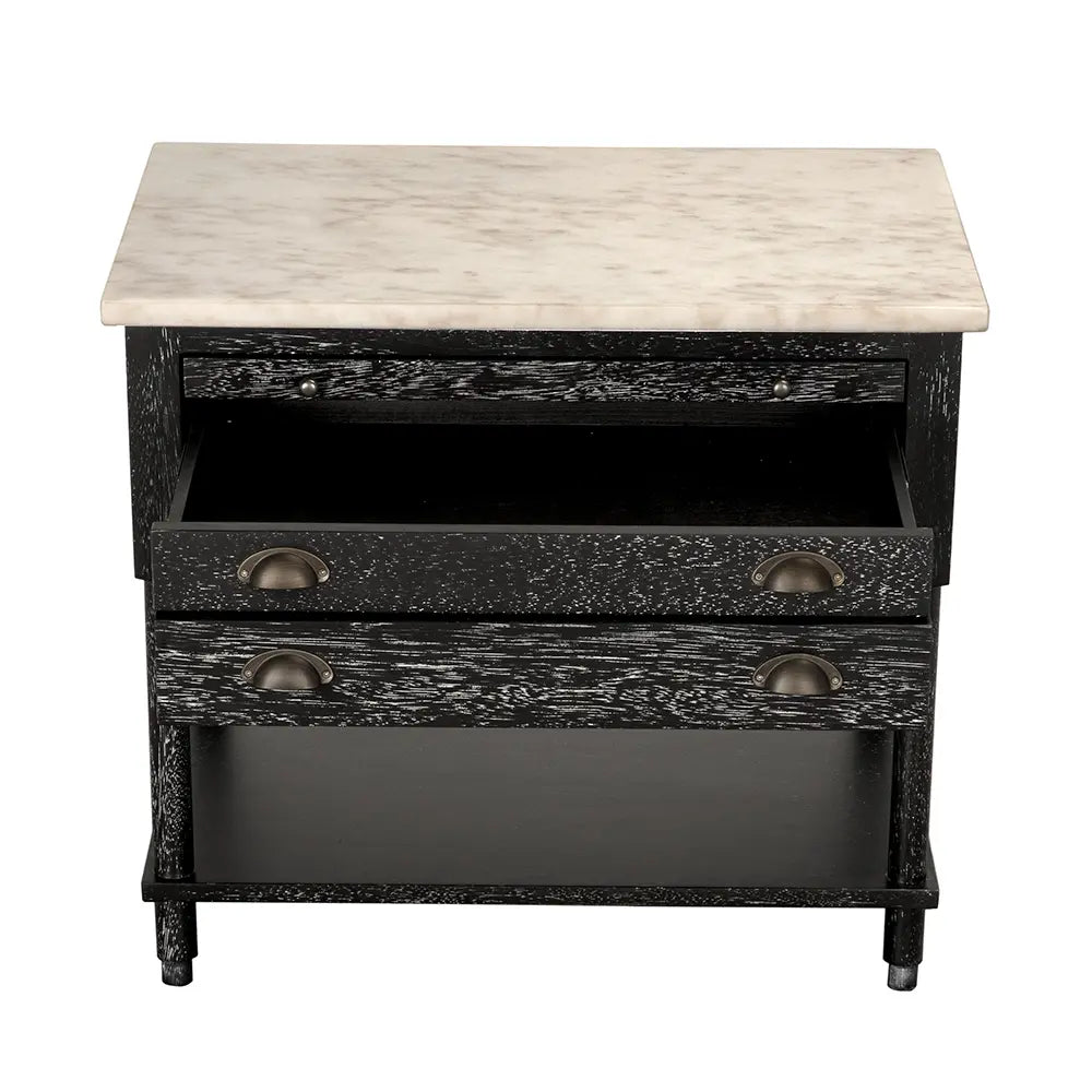 Additional view of Artemio Side Table with Marble Top in black and white, featuring distressed and a marble slab top.