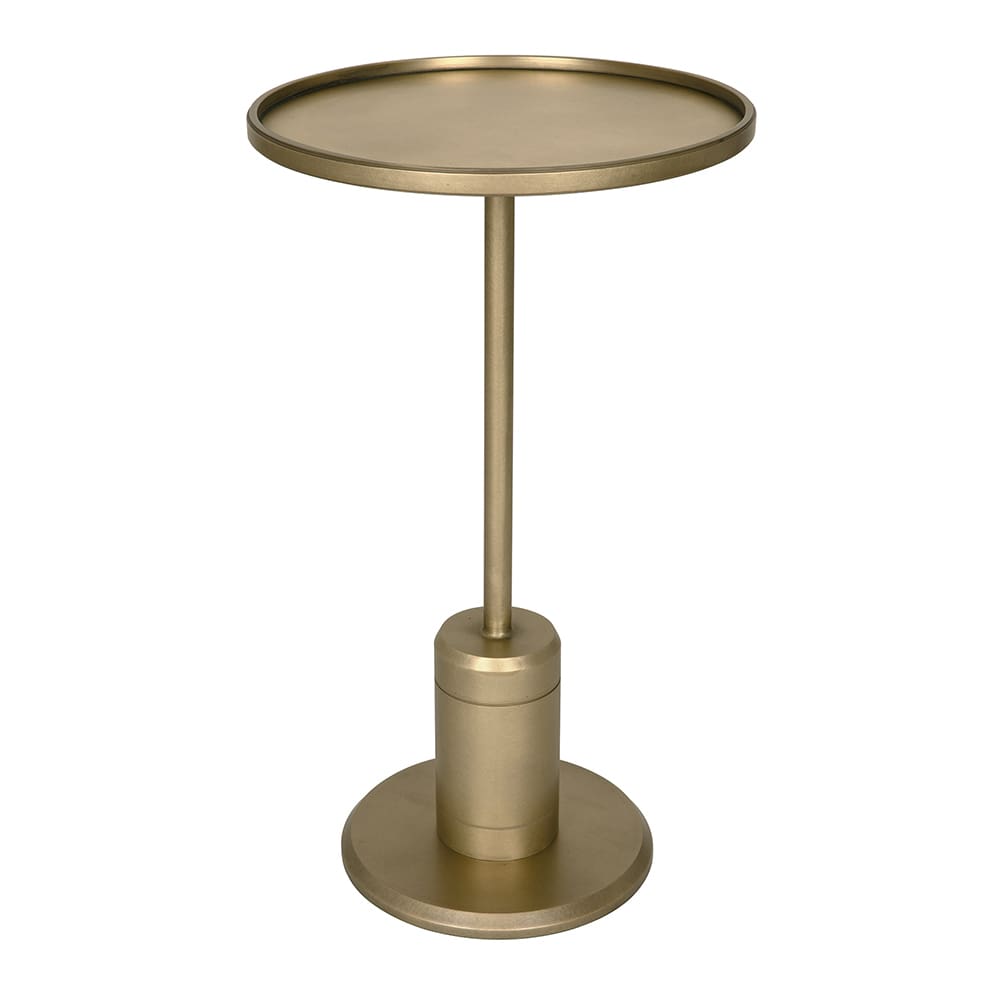 Kurtz Side Table, shown in brass and gold with metal, brass, and a raised tray-rim top.