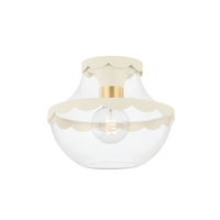 Alaina 1 Light Semi Flush, shown in cream and clear with glass, metal, and a semi-flush ceiling mount.
