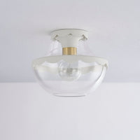 Additional view of Alaina 1 Light Semi Flush in cream and clear, featuring brushed aged brass and a semi-flush ceiling mount.