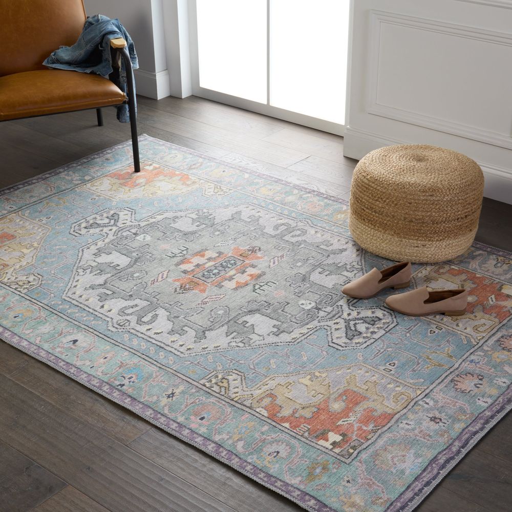 Rosenheim Lester + Zenora Medallion Sky Blue/ Silver Runner Rug (2'6"X10')