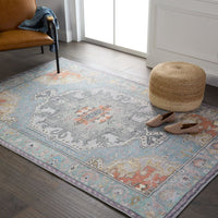 Rosenheim Lester + Zenora Medallion Sky Blue/ Silver Runner Rug (2'6"X10')