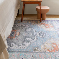 Rosenheim Lester + Zenora Medallion Sky Blue/ Silver Runner Rug (2'6"X10')