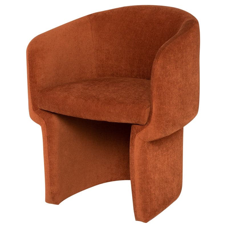 Alternate view of Clementine Bucket Dining Chair in terracotta and rust orange.